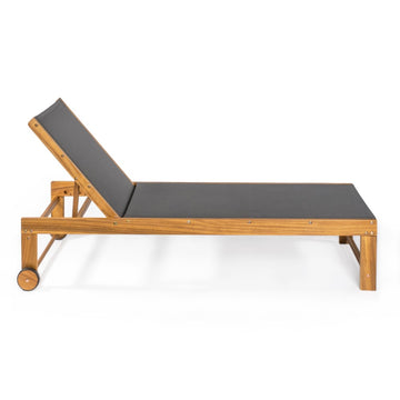 Trabuco Coastal Modern Acacia Wood Mesh 3-Position Outdoor Chaise Lounge Set with Side Table - JONATHAN Y